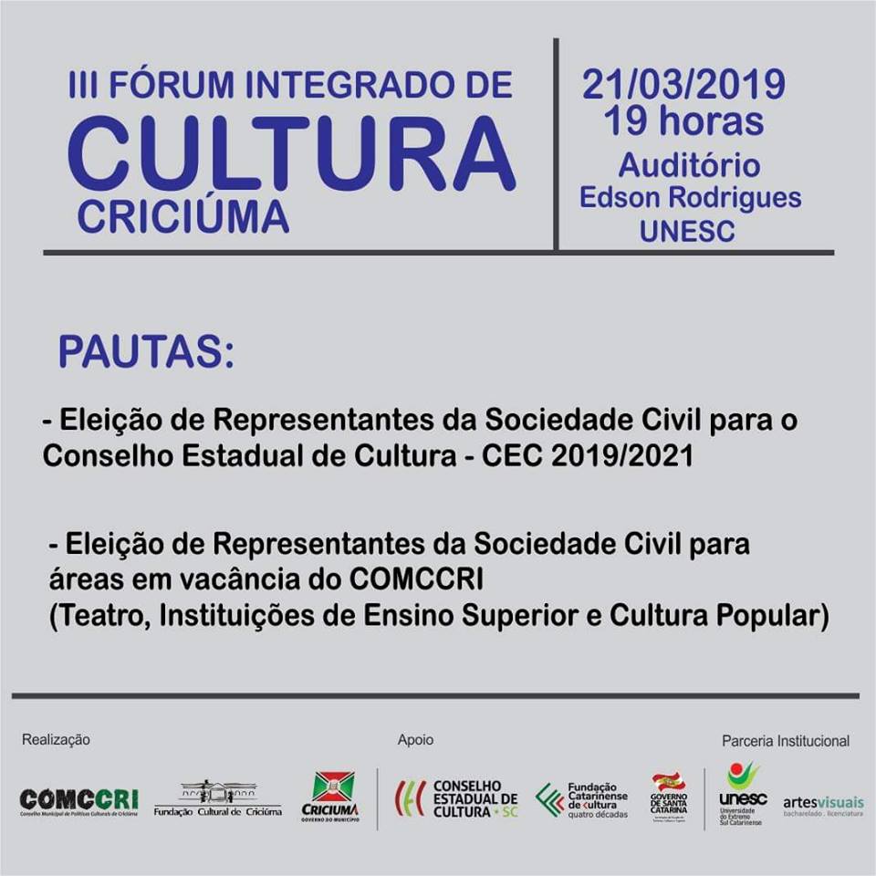 REGIMENTO DO III FÓRUM INTEGRADO DE CULTURA DE CRICIÚMA